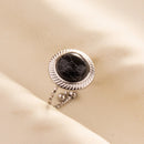 1pc Boho Turquoise Ring Stainless Steel Black Stone Silver Color Adjustable Ring Women Ethnic Ring Bohemian Jewelry Gift No Fade