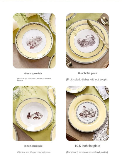 Nordic retro European tableware porcelain plates cups saucers pots high-end luxury sets creative home gifts