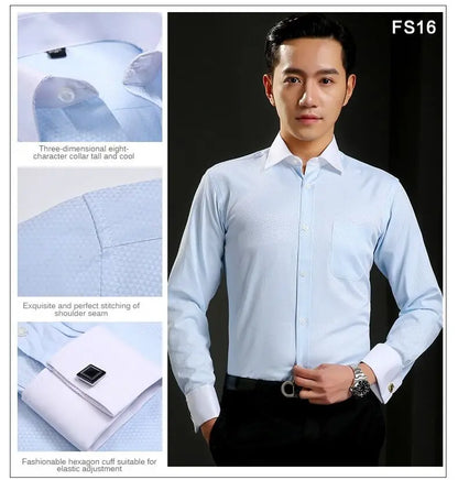 Camisa clásica de vestir para hombre con puños franceses, corte estándar, manga larga, para bodas, fiestas, oficina, trabajo, color blanco