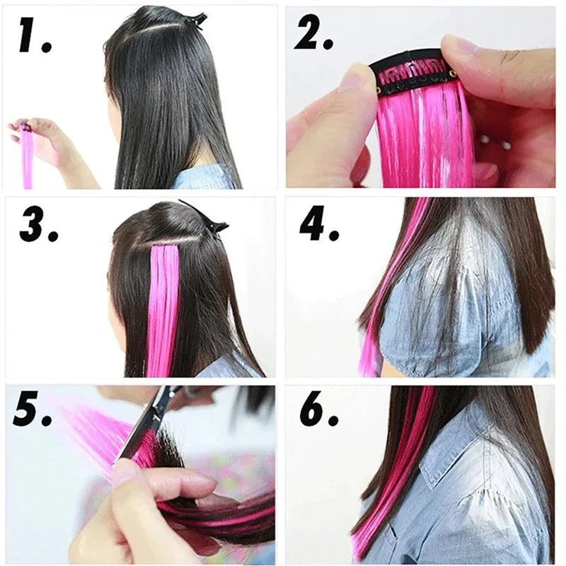 KIt 10 mechas coloridas de cabelos com clip invisível extensões sintéticas praticas