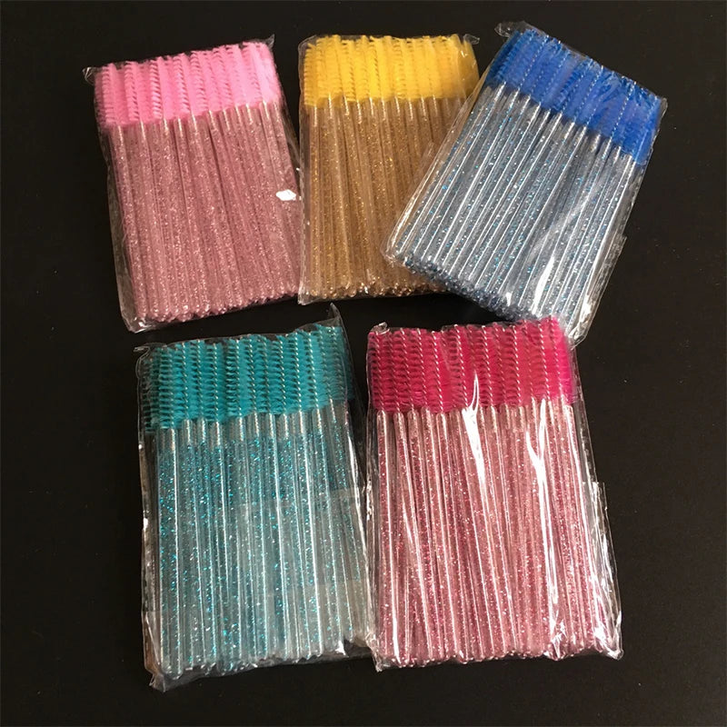 New style 50Pcs Disposable Crystal Eyelash Brush Eyelashes Lift Lifting Curler Eye Lash Extension Graft Brush Tool Accessories