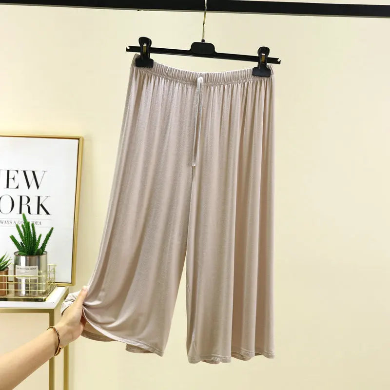 Modal Plus Size Capri Pants Women's Summer Loose Fit Wide Leg Elastic Waist Casual Lounge Shorts