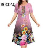 Summer Women Dresses Ethnic Fashion Plus Size Dresses Short Sleeve Elegant Loose Retro Ladies Dresses Casual 3D Printed Clothing