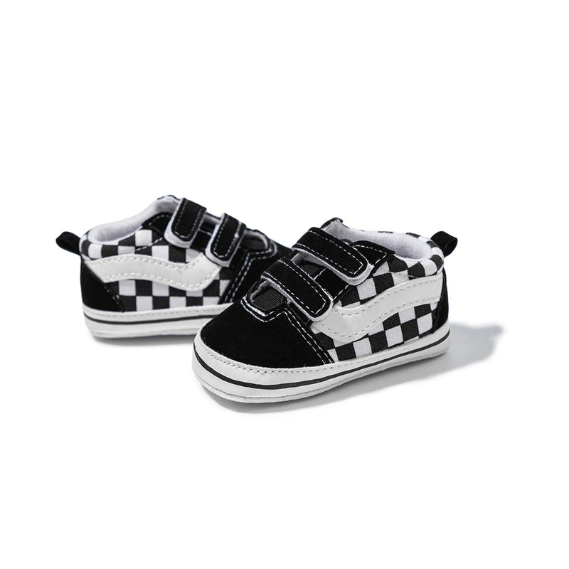 Zapatos Meckior para bebé niño y niña, zapatillas de lona con suela de goma antideslizante y diseño de rayas a cuadros, para primeros pasos, zapatos casuales unisex para bebé.