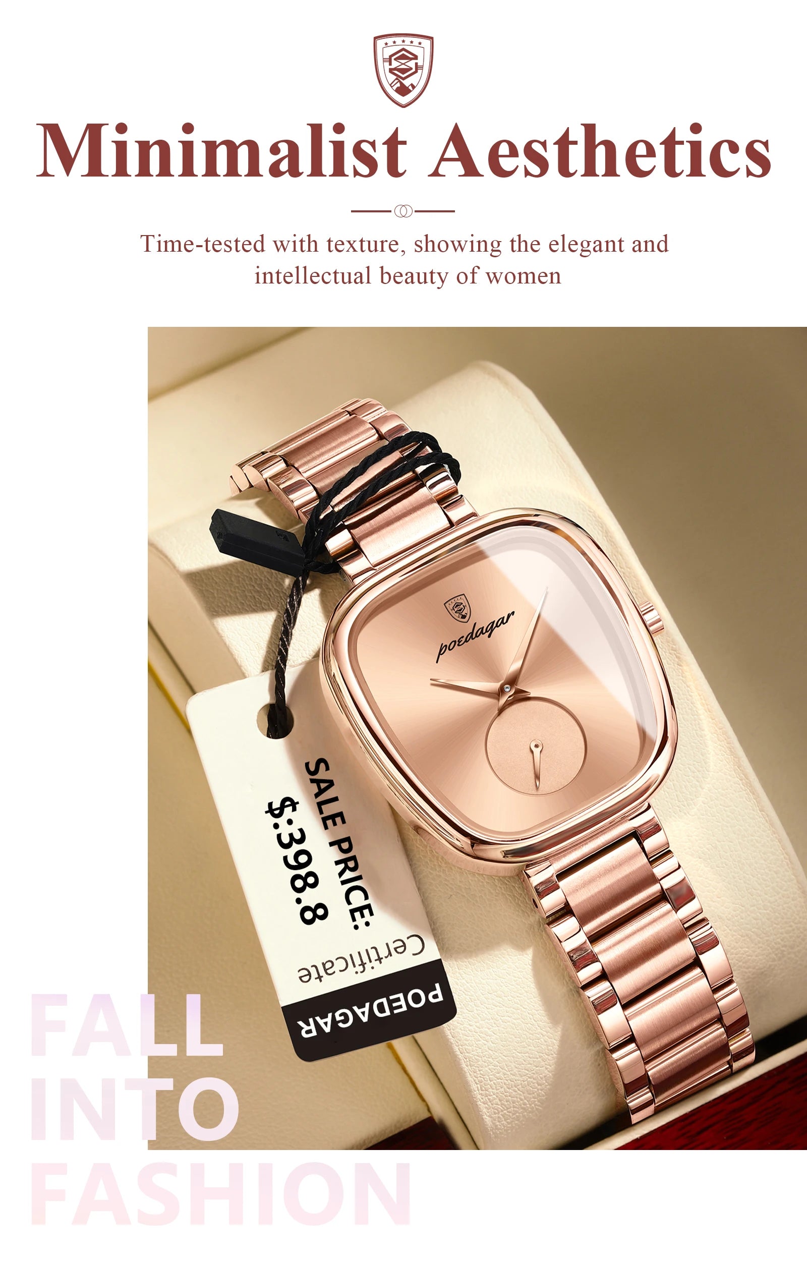 POEDAGAR Reloj de lujo para mujer, resistente al agua, de acero inoxidable, de cuarzo, de alta calidad, elegante