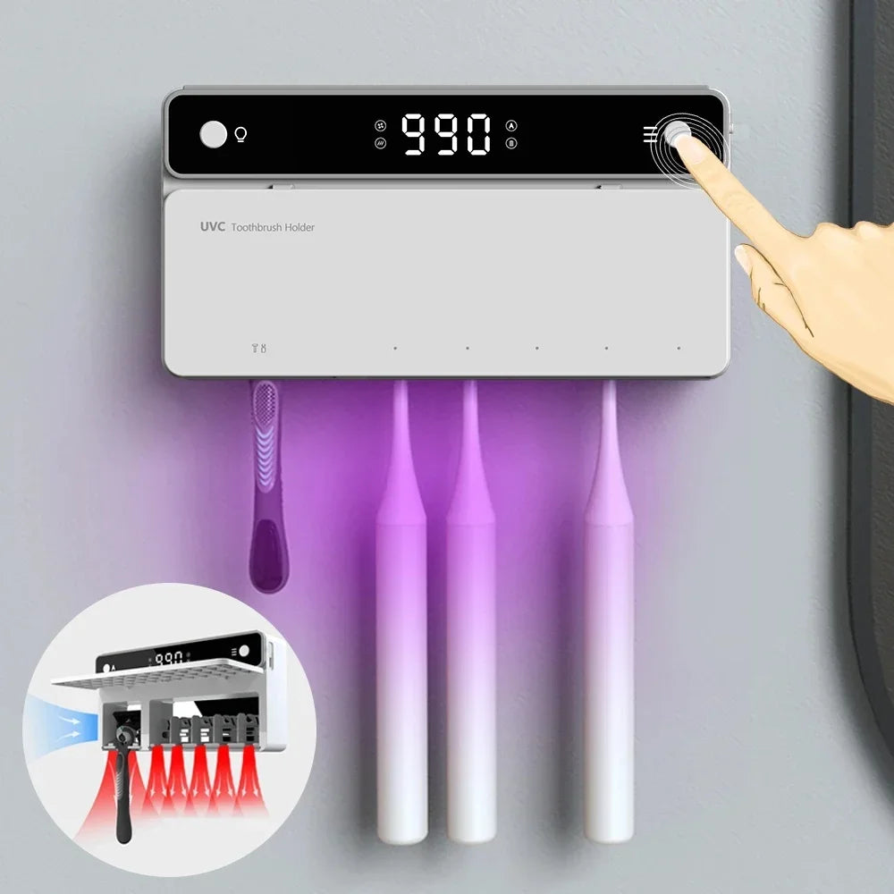 Portacepillos de dientes UV recargable, de secado rápido, esterilizador para maquinilla de afeitar y cepillo de dientes con pantalla LED, accesorios de baño
