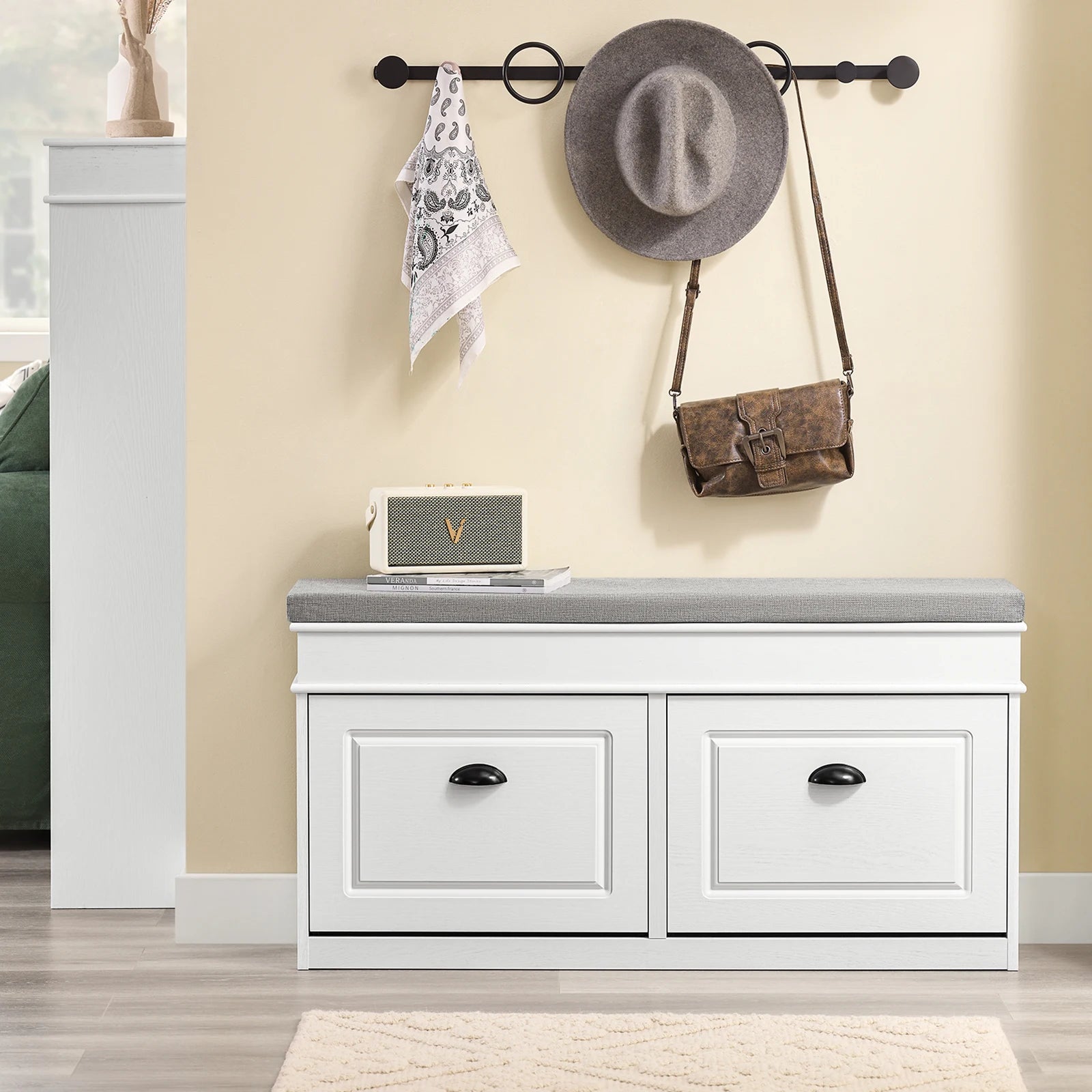 SoBuy FSR64 Shoe dump truck seat chest of drawers bench with seat cushion shoe bench with 2 flaps BHT approx.: 104x52x24cm