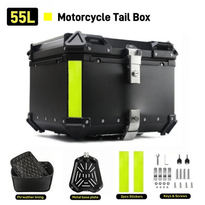 65/55/45L Aluminum Silvery Motorcycle Top Box Waterproof Rear Luggage Case Motorbike Trunk Tail Helmet Box Quick Release Toolbox