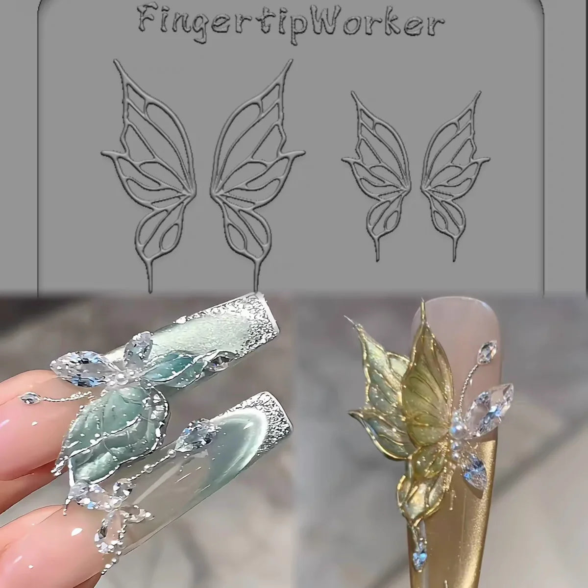 1Pc Chain Ice Flower Fox Spoon Fork Dragon Snake Butterfly 3D Acrylic Mold Nail Art Decorations  DIY Design Silicone Nails Mold