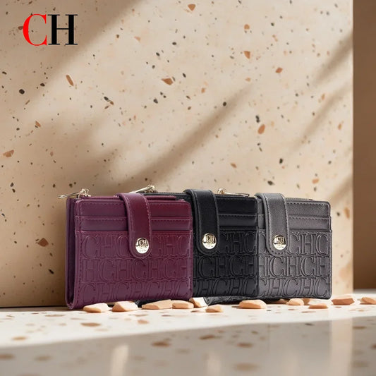 CH Luxury Brand Retro Design Business Card Holder Fashion Button Classic Folding Wallet Compact and Lightweight Women's Square Bag