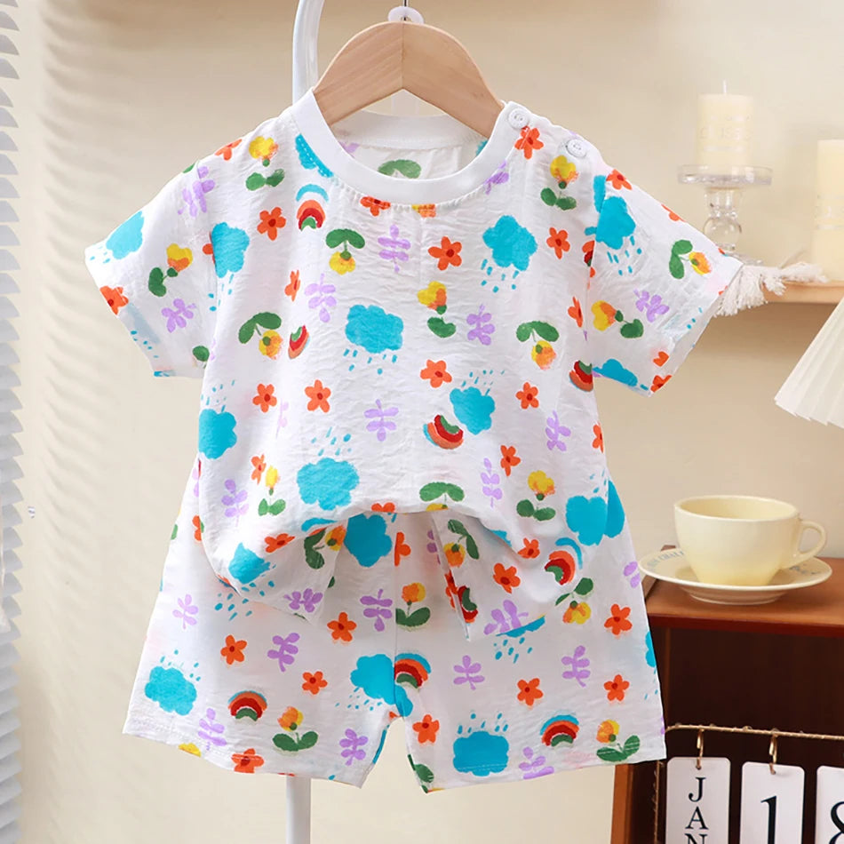 1-10 Years Soft Kids 2-Piece Set Breathable Short Sleeve Shorts for Playtime Toddler Outfit Clothes for Playground and School