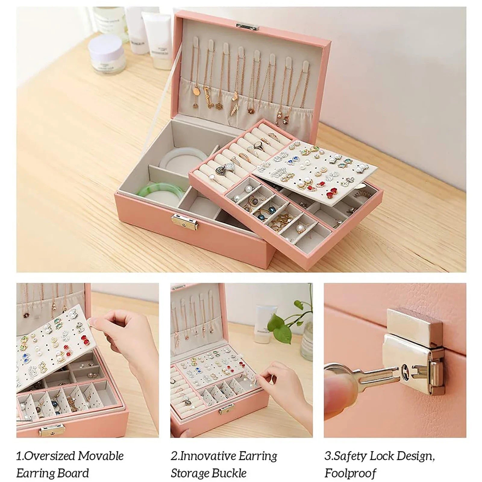 Portable Jewelry Box Jewelry Organizer Display Travel Jewelry Case Boxes Button Leather Storage Zipper Jewelers Display Holder