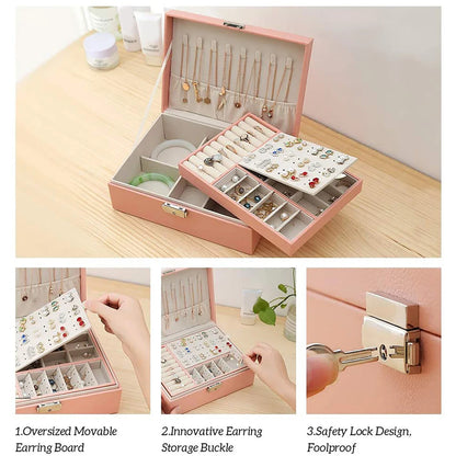 Portable Jewelry Box Jewelry Organizer Display Travel Jewelry Case Boxes Button Leather Storage Zipper Jewelers Display Holder