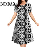 Summer Dresses 2025 Women's Plus Size Loose Casual Striped Print Short Sleeve A-Line Dress Elegant Fashion Clothing 9XL