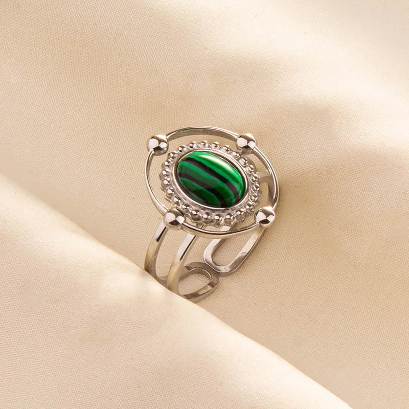 1pc Green Turquoise Ring Hippie Stainless Steel Silver Color Charm Opening Adjustable Ring Women Chunky Bohemian Party Jewelry