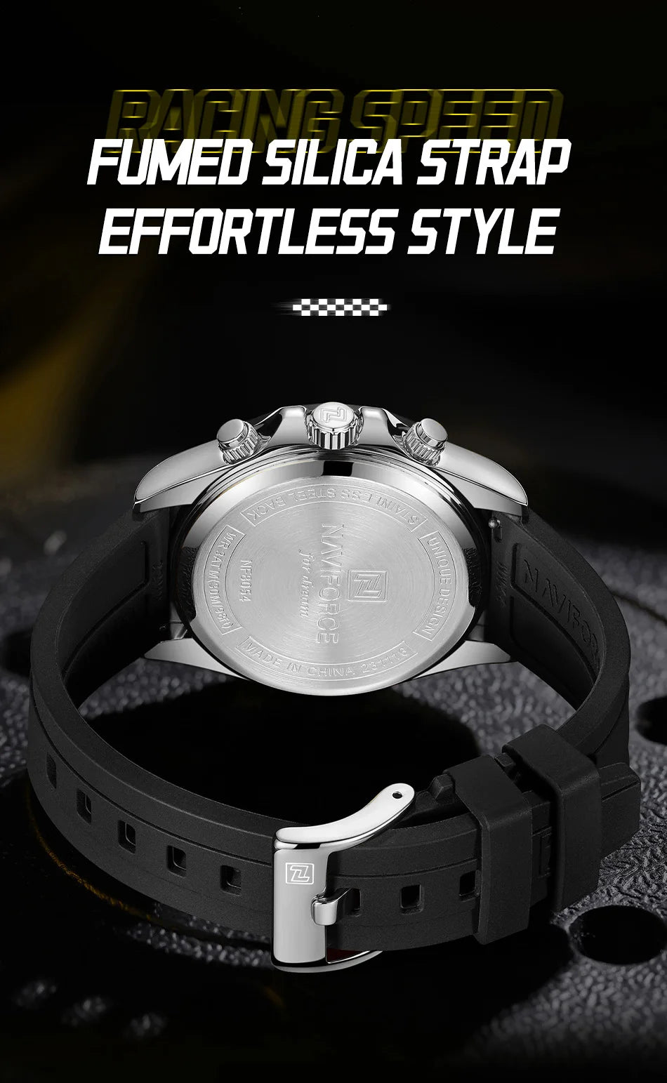 NAVIFORCE Reloj de lujo para hombre, deportivo, resistente al agua, de cuarzo, con correa de silicona, cronógrafo, luminoso, de pulsera, masculino