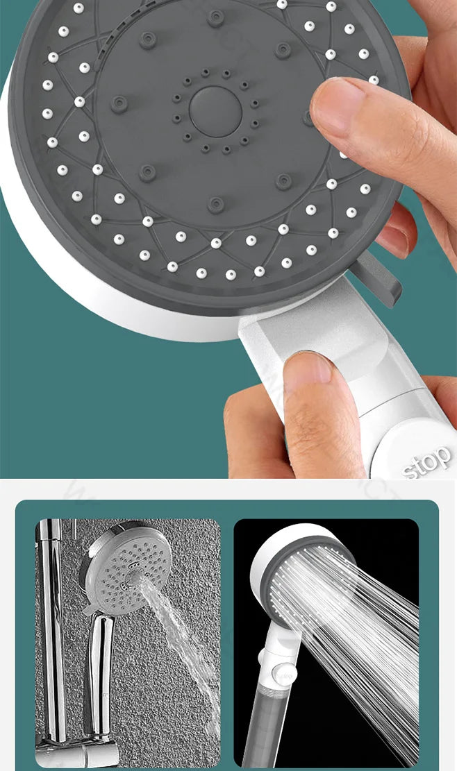 10 Mode Filter Shower Head Adjustable High Pressure Water Saving Shower One-click Water Stop Skin Care Shower Head Universal