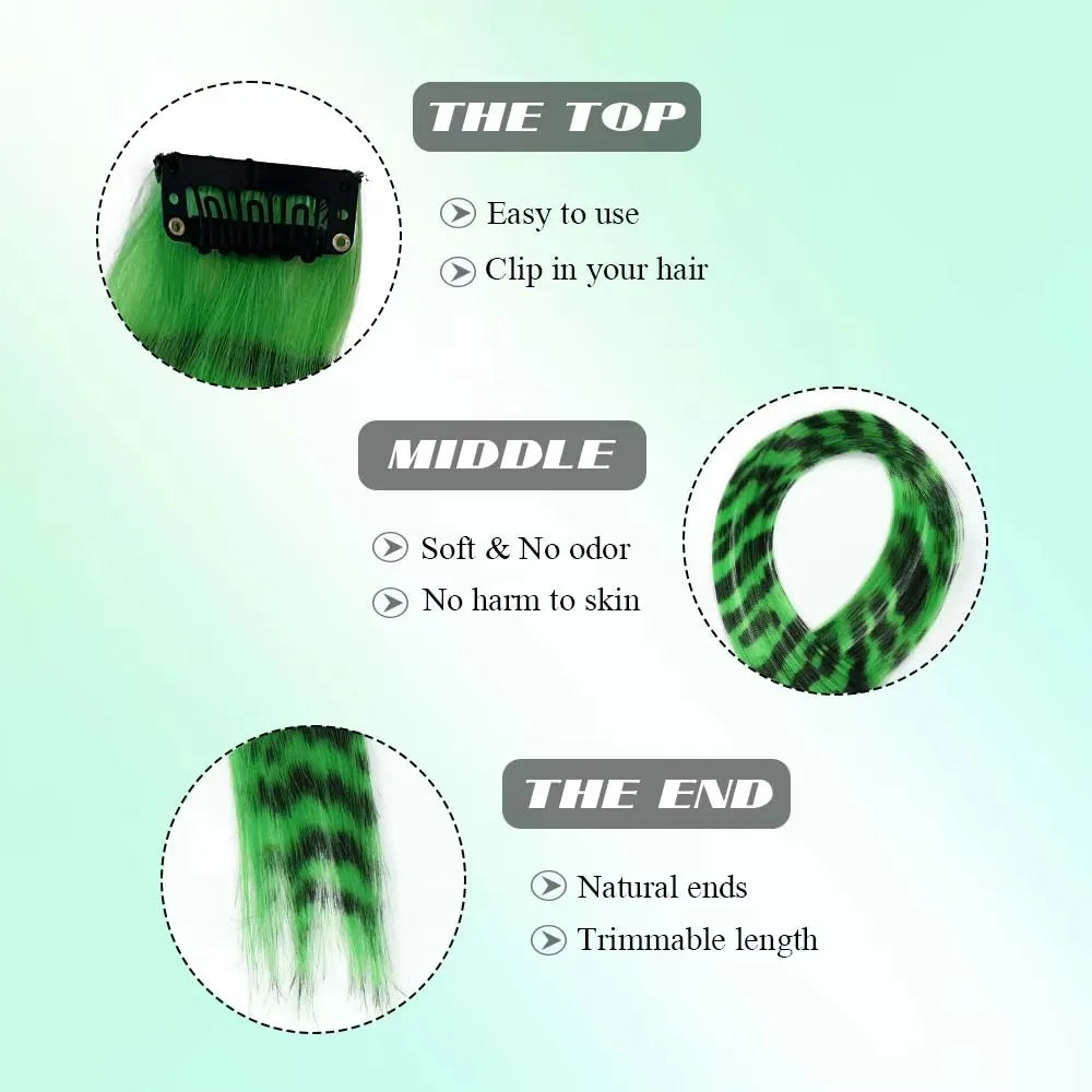 New Stripe Printed Clip-in Hair Extensions Synthetic Straight Hair Highlights Colorful 18 Inch Wig Hairpieces for Girls
