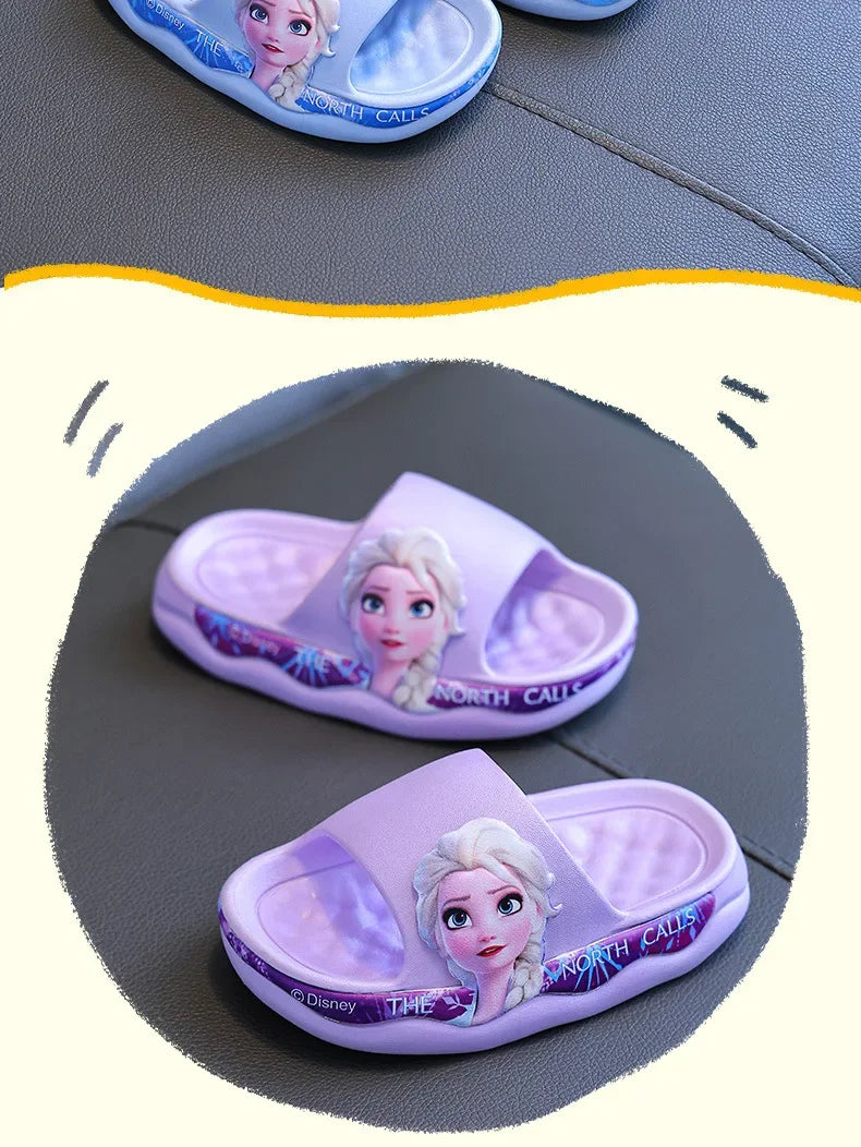 Disney Frozen Princess Elsa Children's Slippers Summer Girl's Cute Cartoon Non-slip Soft Sole Indoor Bathing Sandals
