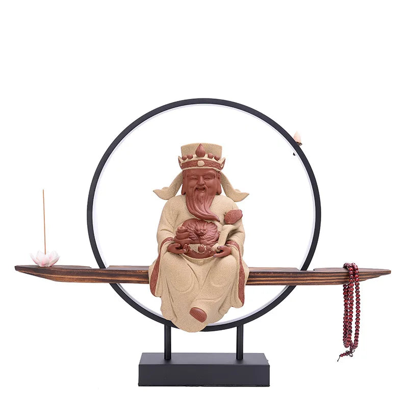 New Chinese Style Zen Ornaments for Entrance Living Room Office God of Wealth Buddha Statue Reflux Incense Decoration