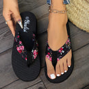 Fashion Floral Flat Flip Flops Women 2025 Summer Non Slip Lightweight Sandals Woman Comfortable Outdoor Beach Slippers Plus Size