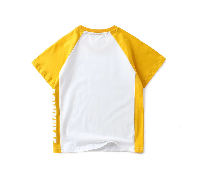 2022 Summer Korean Style Children T-Shirts Fashion Splicing Letter Design Kids Short Sleeve Tops Pure Cotton Children's Clothes