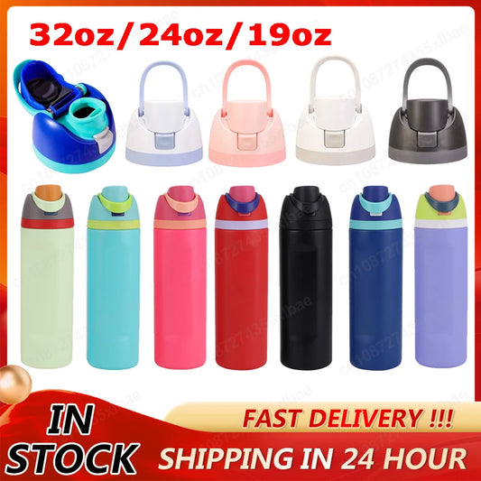 Copo de água portátil com palha e alça, garrafa esportiva, aço inoxidável 304, garrafa de vácuo de viagem, copo térmico, 32 oz, 24 oz, 19oz