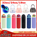 Copo de água portátil com palha e alça, garrafa esportiva, aço inoxidável 304, garrafa de vácuo de viagem, copo térmico, 32 oz, 24 oz, 19oz