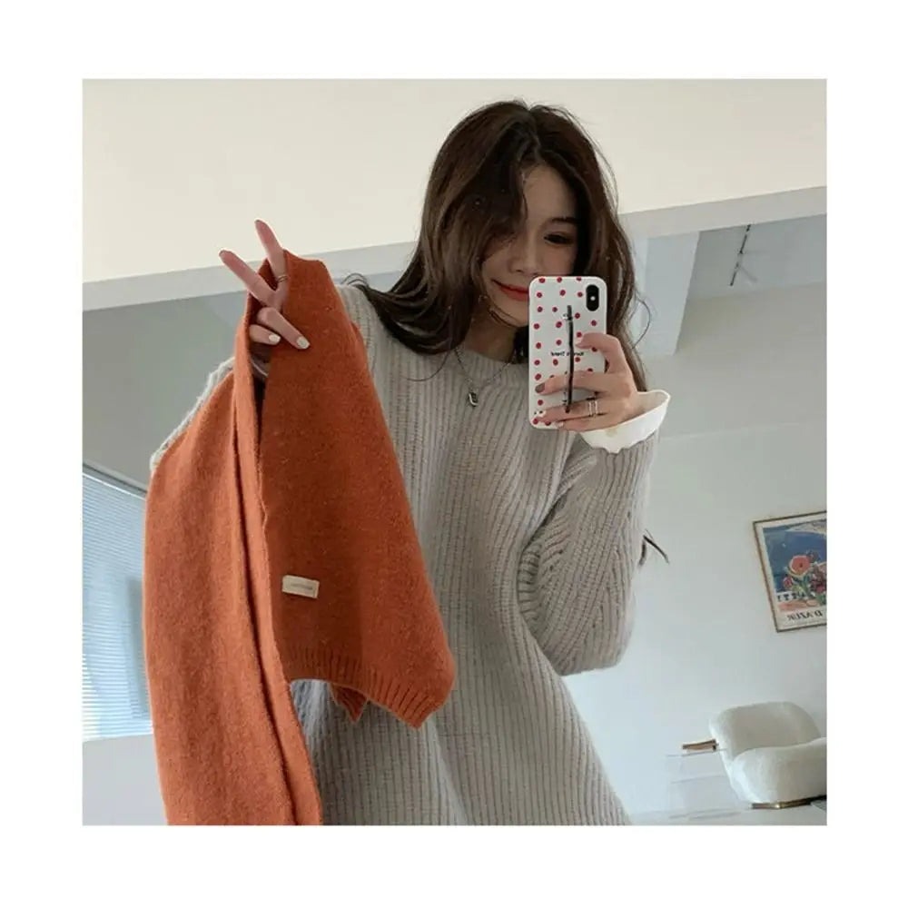 Winter Knitting Scarf Men Women Fastener Thermal Neck Warmer Solid Fleece Keep Warm Scarf Thickening Windproof Neck Cover
