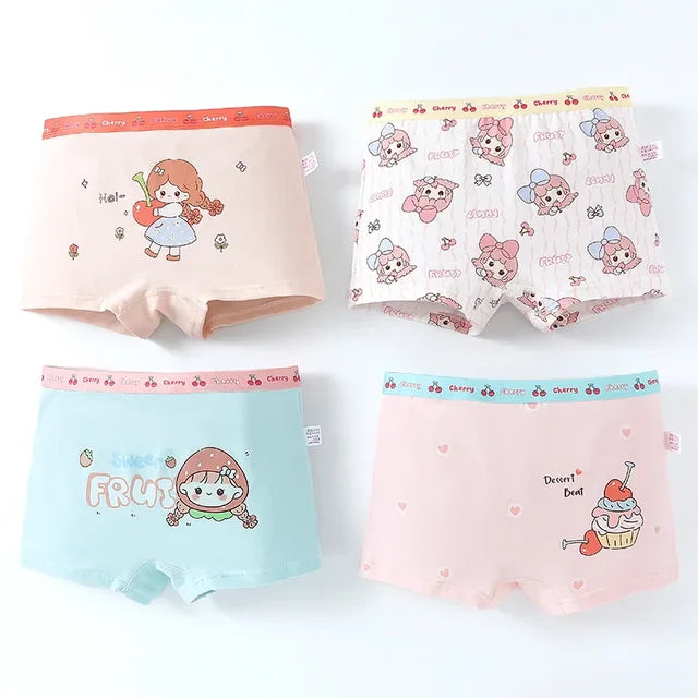 Children's Pure Cotton Briefs Women's Mid-waisted Shorts Four Corners Comfortable Breathable Underpants for Baby Girls Boys 