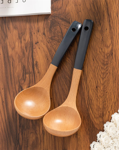 Espátula de madera con mango largo para cocinar, antiadherente, para saltear, resistente al calor, para el hogar, accesorio de cocina