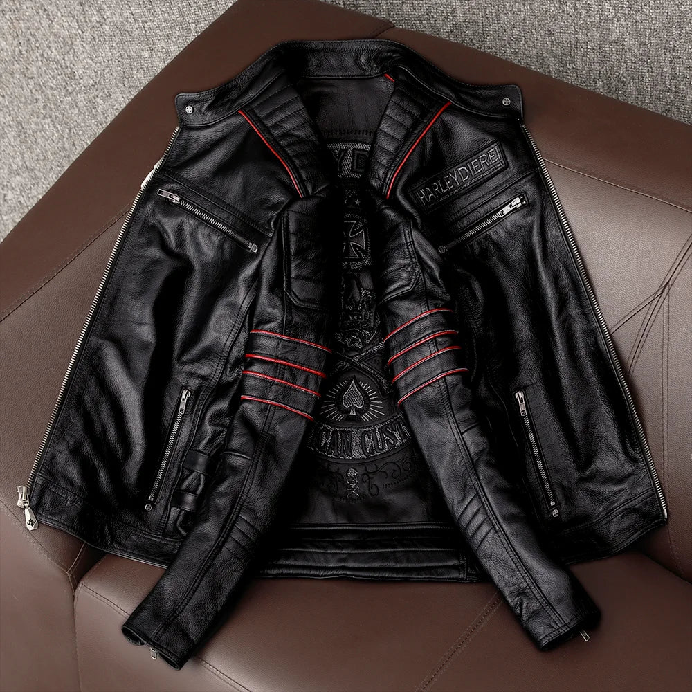 Chaqueta de motociclista nueva para hombre, de piel de vaca, para motocross, de cuero, para invierno, resistente al viento, para carreras, ropa de motociclista resistente al desgaste para Harley.