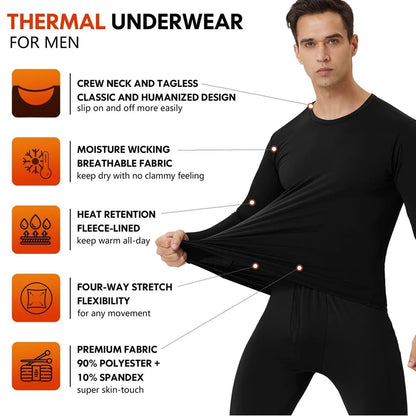 Thermal Underwear for Men Long Johns With Fleece Lined Set Set Cold Weather Winter Top Bottom
