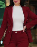 Conjunto de 2 piezas de ropa de oficina para mujer, chaqueta blazer de manga larga y pantalones pitillo de cintura alta, color liso