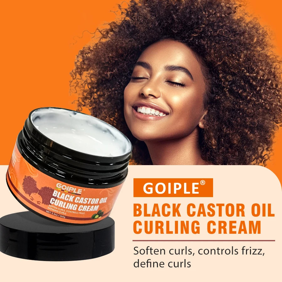 Acondicionador en crema para rizos con aceite de ricino negro GOIPLE Hidratante Suaviza Definir rizos Controla el frizz Peinado Potenciador de rizos