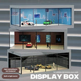 1/64 Simulated Alloy Car Model Showroom for Boy Miniature Acrylic Parking Lot Car Display Stand with Lights Kids Collection Toys