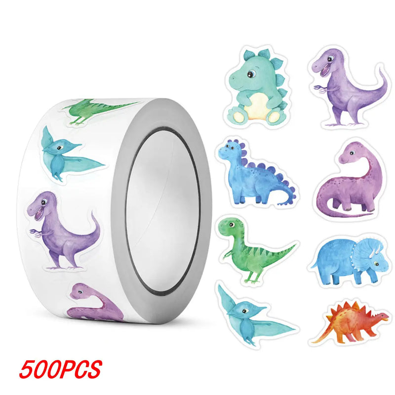 100-500pcs 1'' Round Dinosaur Stickers for Teacher Reward Stickers School Supplies Animal Incentive Roll Sticker for Home
