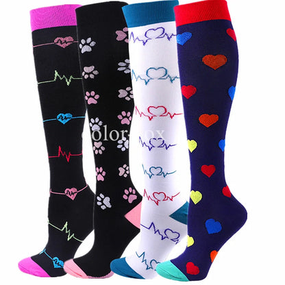 4 Pairs/Pack Compression Socks High Sports Socks for Women Men Running Hiking Edema Diabetes Varicose Veins Socks 20-30mmHg