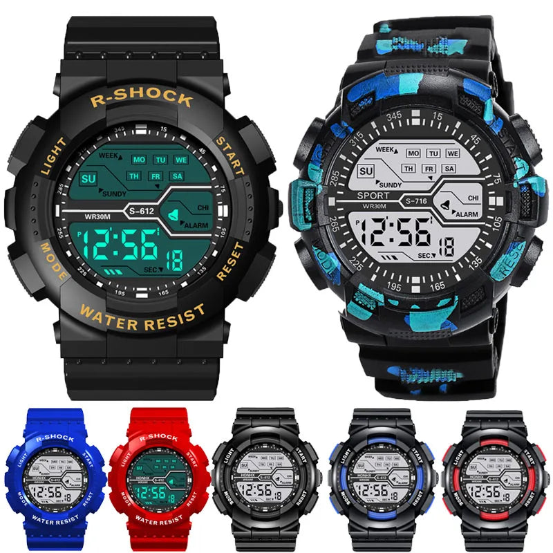 Relógio Masculino Esportivo para Atividades ao Ar Livre – Multifuncional, Tela Grande, LED, Eletrônico, À Prova d'Água, Luminoso, Digital e Estilo Militar