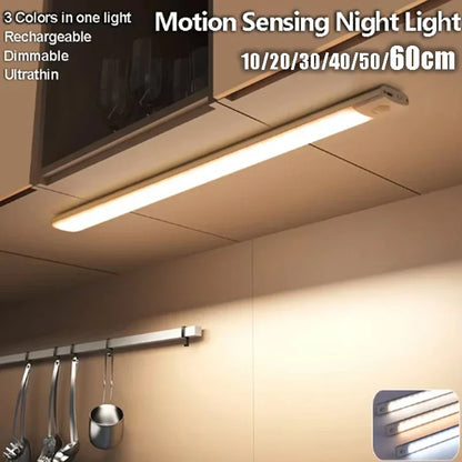 10-60cm led sob luzes do armário sensor de movimento luz noturna lâmpada sem fio recarregável para armário de cozinha quarto guarda-roupa luz