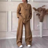 Cotton Linen Sets Two 2 Pieces Sale Casual Long Sleeve Button Loose Blouse Shirt & High Elastic Wide Leg Loose Pant Suits NMD-3021