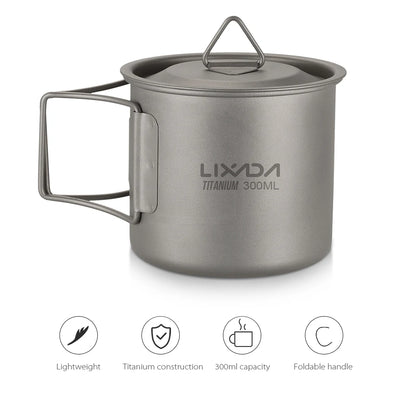 Taza de agua ultraligera de titanio Lixada con asa plegable, portátil para exteriores, camping, picnic, 300 ml/350 ml/550 ml/650 ml