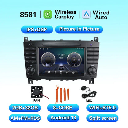 Android 13 two din built with wifi octa core 4GB Touch Screen car multimedia player for mercedes Benz w203