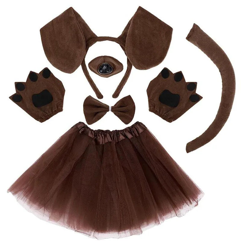 Animal Cat Tiger Cosplay Costume for Boys Girls Headband Clothes Shoes Tail Tutu Skirt Gloves Set for Kids School Performance