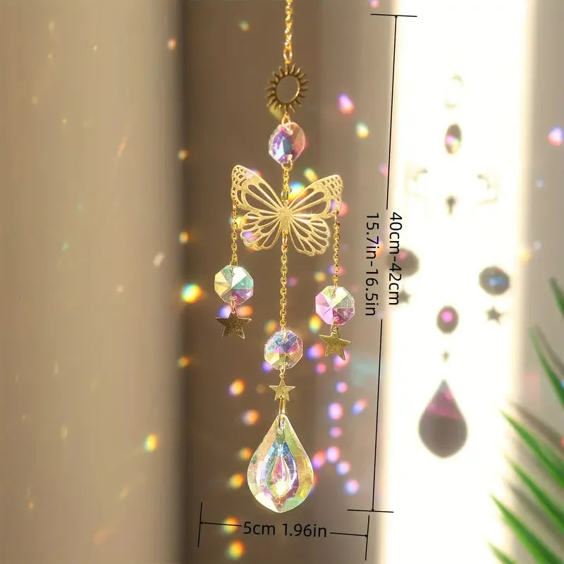 1 atrapasol de cristal con forma de mariposa: prisma de cristal que refleja luces para la decoración del hogar, el jardín y el automóvil.