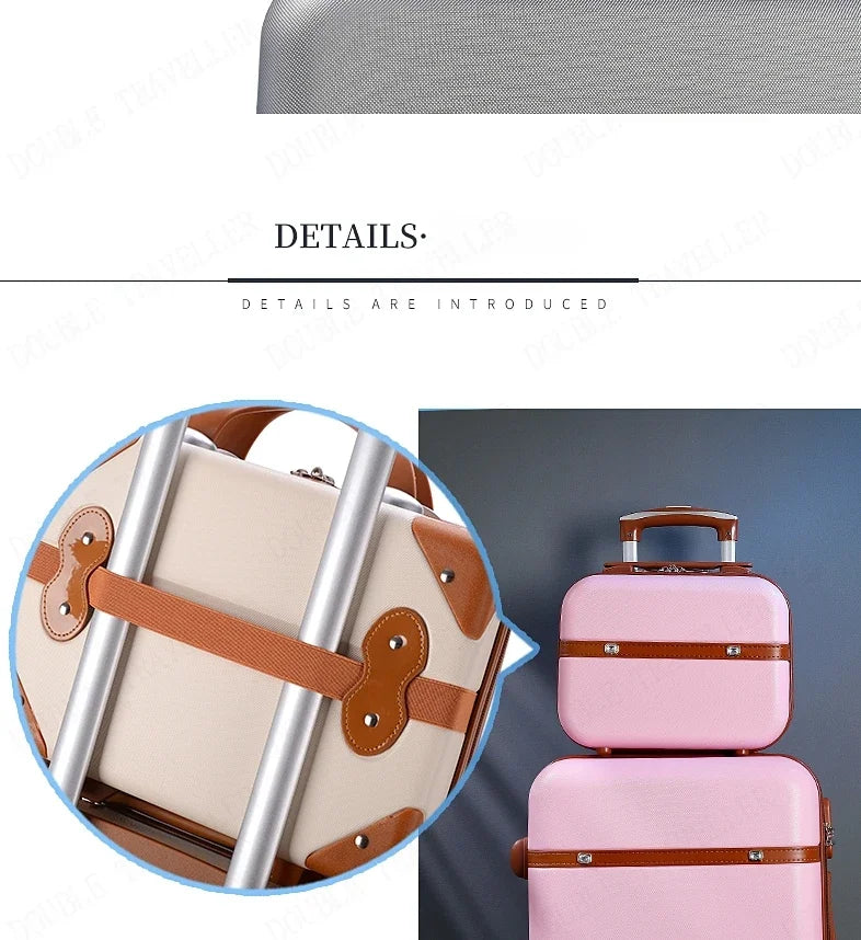 Rolling Luggage Set Women's Fashion Combination Lock Travel Suitcase Set Universal Cosmetic Bag Retro 2-Piece Trolley Luggage Set