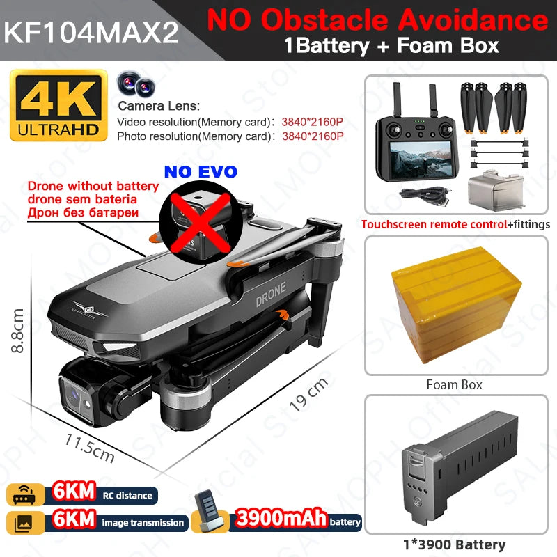 KF104 / KF104MAX2 Professional Drone With 4K Camera 3-Axis Gimbal WIFI 360 Obstacle Avoidance Touch Screen FPV Brushless RC Dron