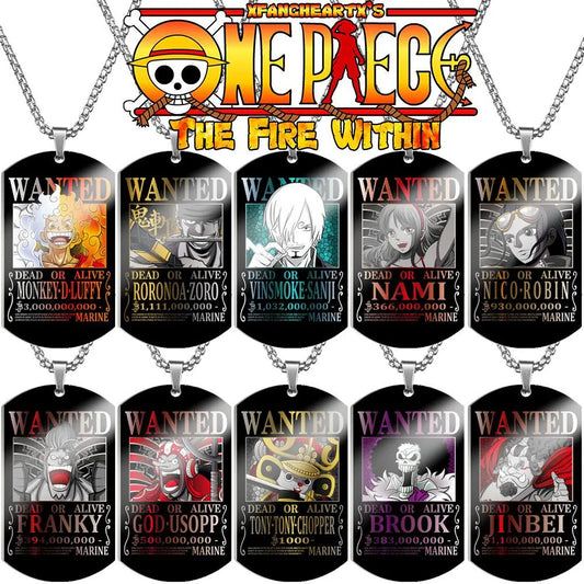 One Piece Pendant Luffy's 3 Billion Reward Order Man Necklace Men Wanted Warrant Stainless Steel Dog Tag Necklace Necklaces