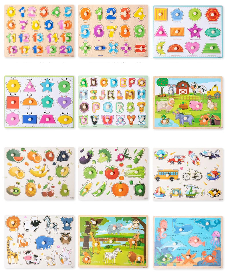 Toddler Wooden Peg 3D Puzzles Kids Toys Alphabet Montessori Education Learning Toys Great Preschool Gift for Girls and Boys