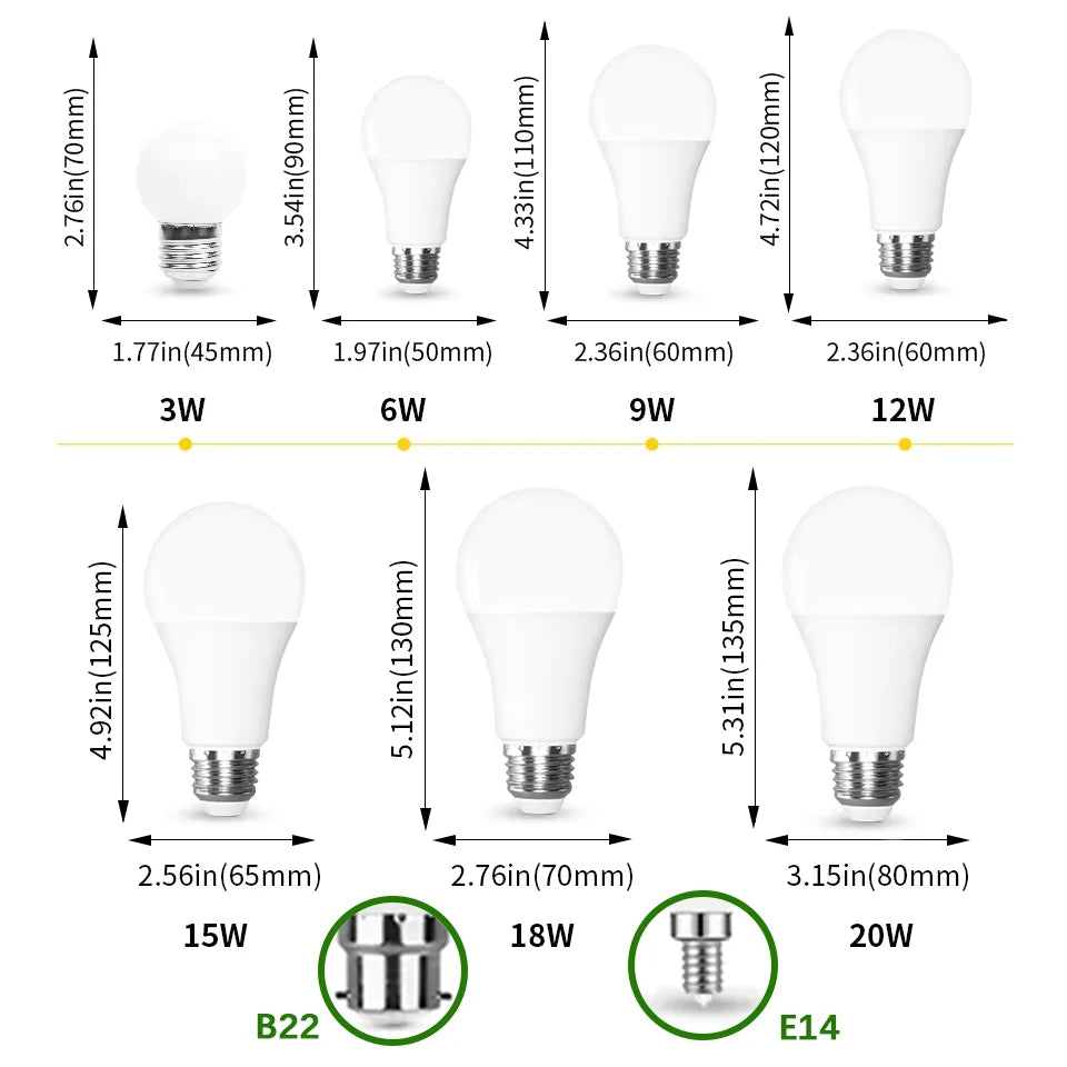 24 pçs lâmpadas led e27 e14 b22 ac220v lâmpada 20w 18 15 12 9 6 3 lampada sala de estar casa led bombilla